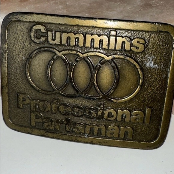 Vintage Cummins Professional Partsman Brass Belt Buckle Diesel Truck Logo - Picture 1 of 6